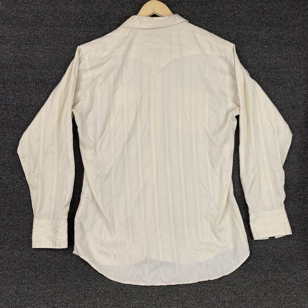 Vtg Men’s Panhandle Slim Pearl Snap Cream Cowboy Shirt SZ L / 16.5 -35 Silver - Picture 10 of 13